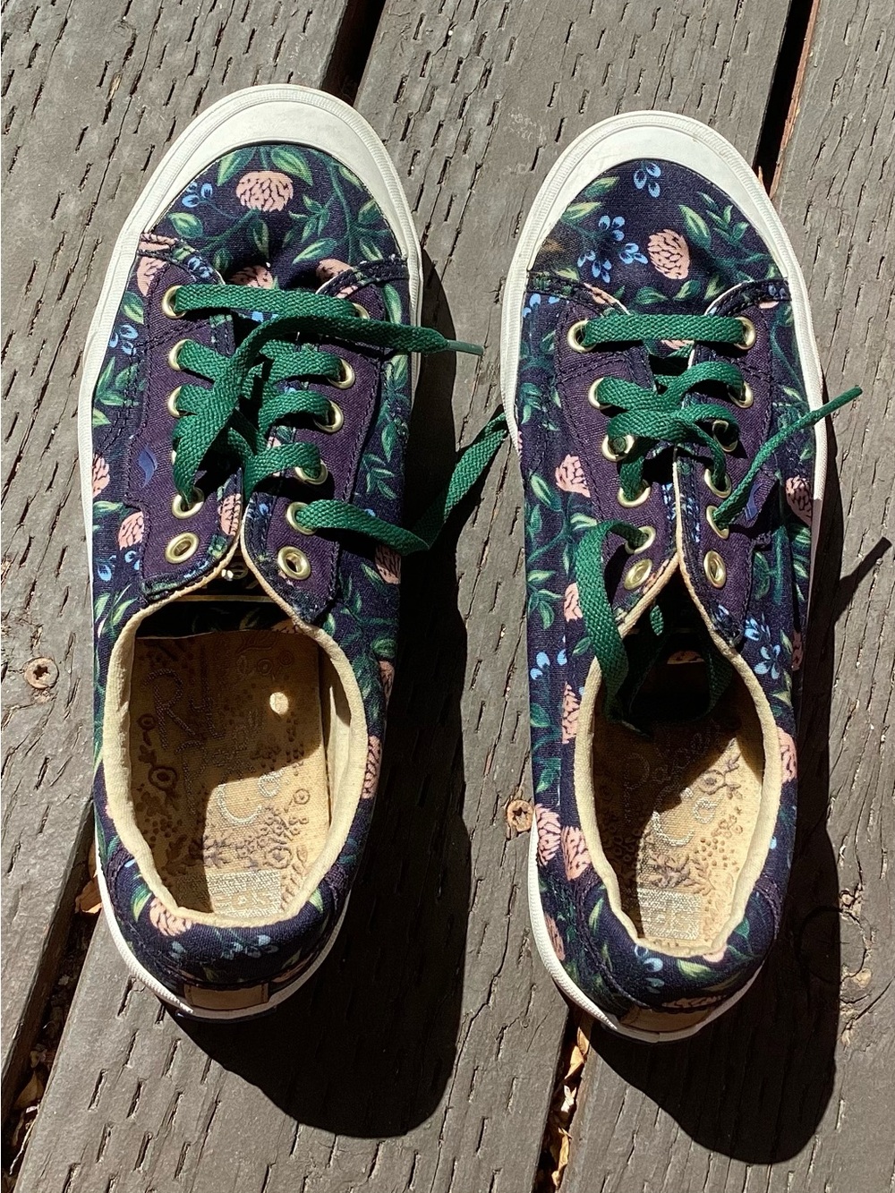 KEDS Floral Canvas Lace-Up Sneakers - Navy/Green size 9